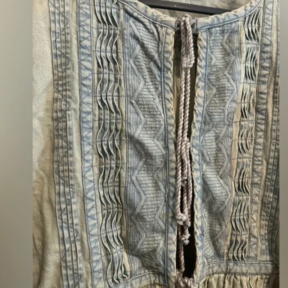 Free People Sweet Summer Bed Jacket in Light Chambray Combo sz  medium EUC - Picture 7 of 9